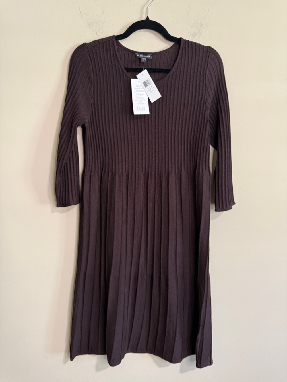 Eileen Fisher Chocolate Brown Ribbed Dress NWT